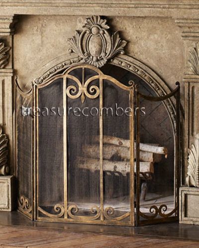 Classic Fireplace Screen Gold Iron 3 Panel Mesh Backing 0d5a6420ea106a923c68ac207e5268e6