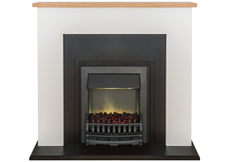 adam innsbruck fireplace suite in pure white with blenheim electric fire in black 48 inch