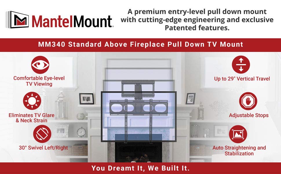 Above Fireplace Tv Mount Elegant Mantelmount Mm340 Fireplace Pull Down Tv Mount