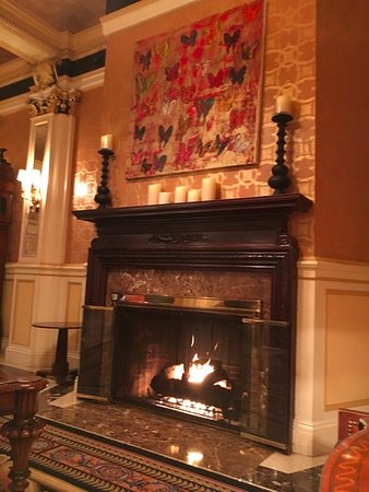 fireplace in lobby