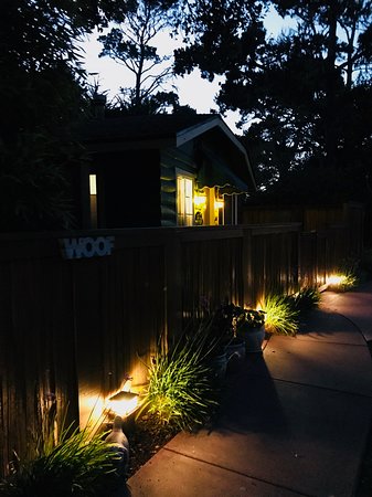 path to cottage at night