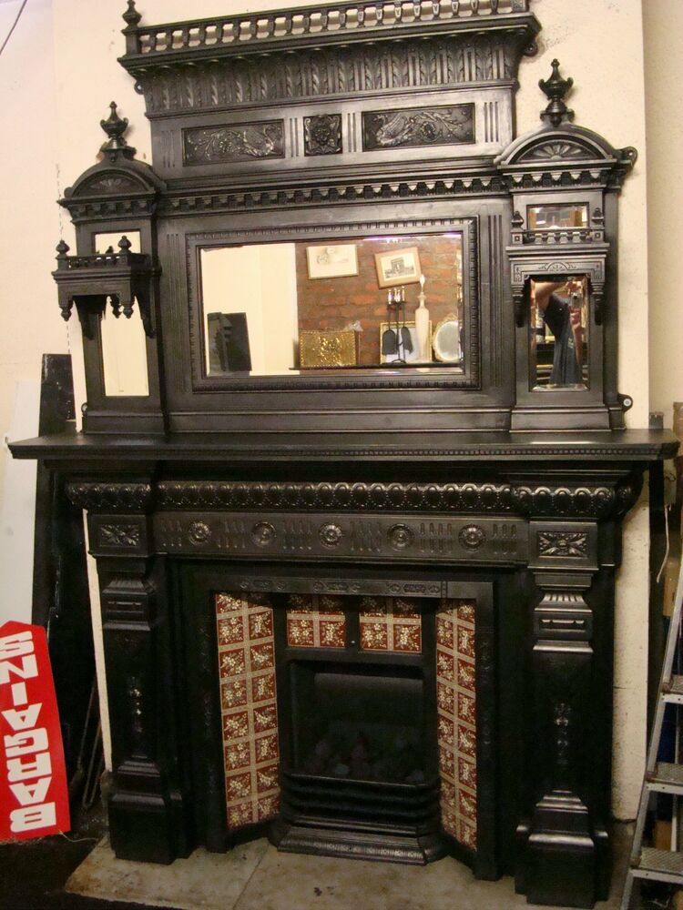Antique Fireplace Luxury Victorian Cast Iron Fireplace with Overmantel Mirror Tiled