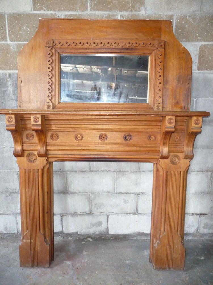 Antique Fireplace Mantle Eastlake Mirror Butternut Wood 960d849d e16c4d10b3c8dcd9fc6