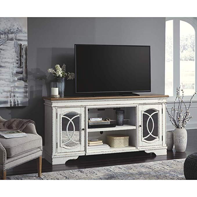 Ashley Furniture Signature Design Realyn Extra TV Stand with Fireplace Option Farmhouse Chipped White 61OD6Yp ytL SX679