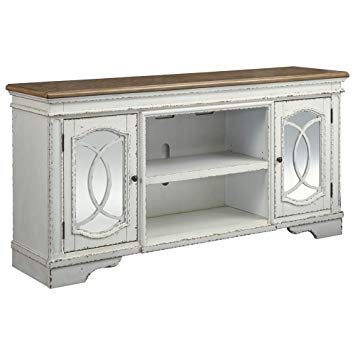 Ashley Furniture Signature Design Realyn Extra TV Stand with Fireplace Option Farmhouse Chipped White 61itrIoo1zL SY355