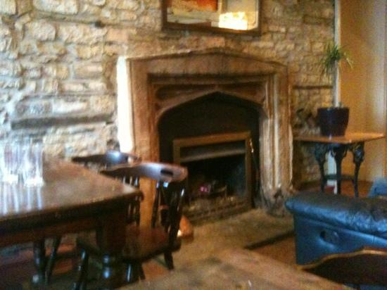 fireplace in the bar