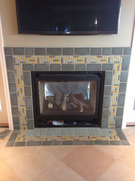 Batchelder Fireplace Beautiful Grey Golden Storm Blue Mosaic Fireplace