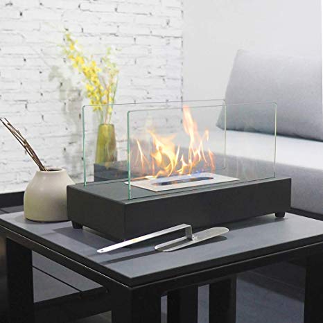 ART TO REAL Upgrades Rectangle Tabletop Bio Ethanol Fireplace Indoor Outdoor Fire Pit Portable Fire Bowl Pot Fireplace in Black Realistic Burning 61uSVsmCkvL SX466