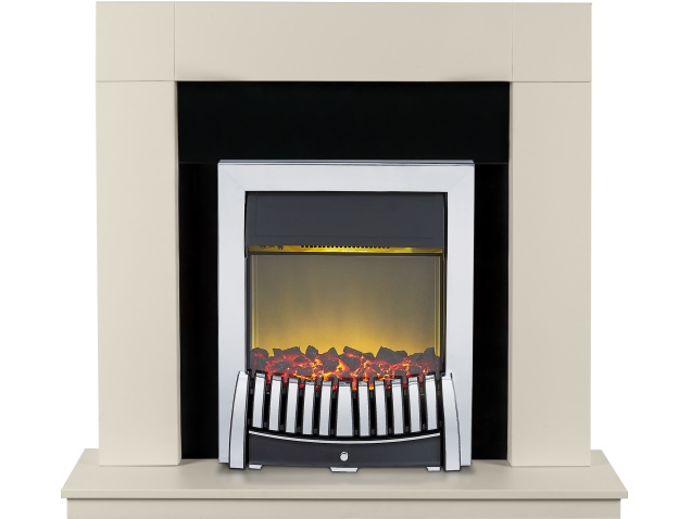adam malmo fireplace in cream and blackcream with elise electric fire in chrome 39 inch