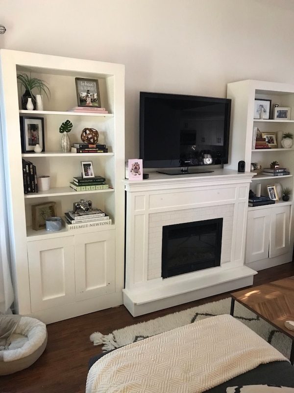 Built In Fireplace Awesome Custom Faux Tiled Fireplace and Mantle with Bookshelves