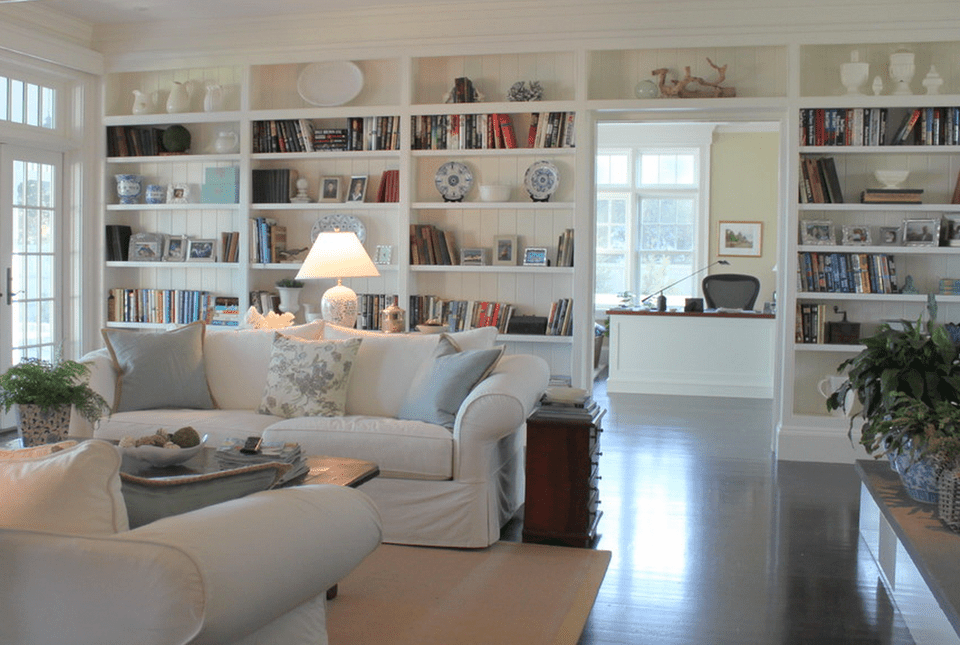 Beautiful Living Rooms With Built In Shelving Beach house living room with built in shelves Molly Frey d085f9b584db3f94f70