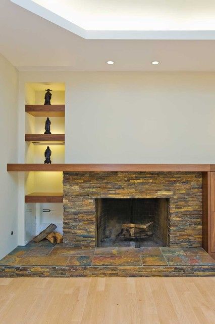 Contemporary Fireplace Surrounds Awesome Wood Mantle Bench & Wood Door Modern Shelf Lighting