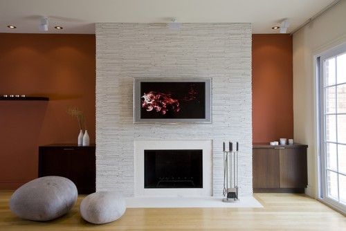 Contemporary Fireplace Surrounds Lovely Deep orange with White & Black Nice Modern Living Room by