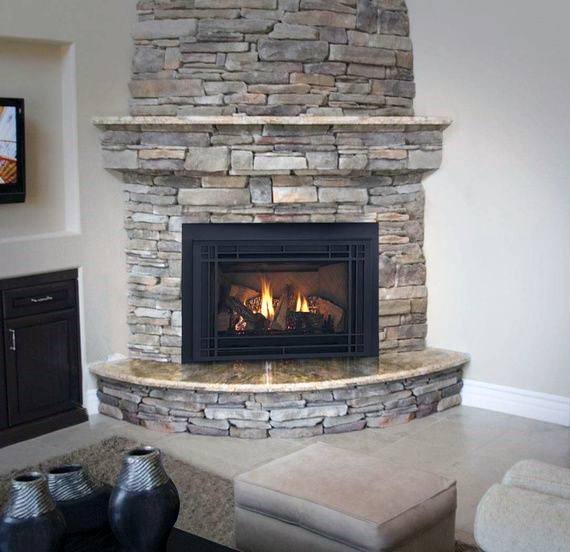 basement corner fireplace design