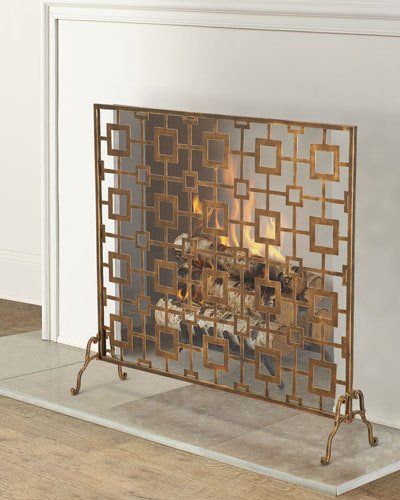 Corner Fireplace Screen Inspirational Hbp86 tole Geometric Single Panel Fireplace Screen