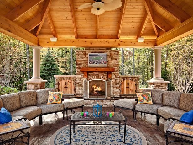 Covered Deck with Fireplace Elegant Destination Decks and Patios Backyard Cabana