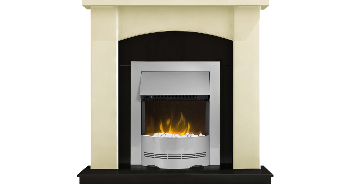 adam holden fireplace suite in cream with dimplex elda electric fire in brushed steel 39 inch