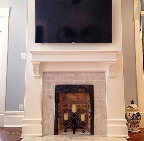 Custom Fireplace New Family Room Custom Mantel with Marble Subway Tile and