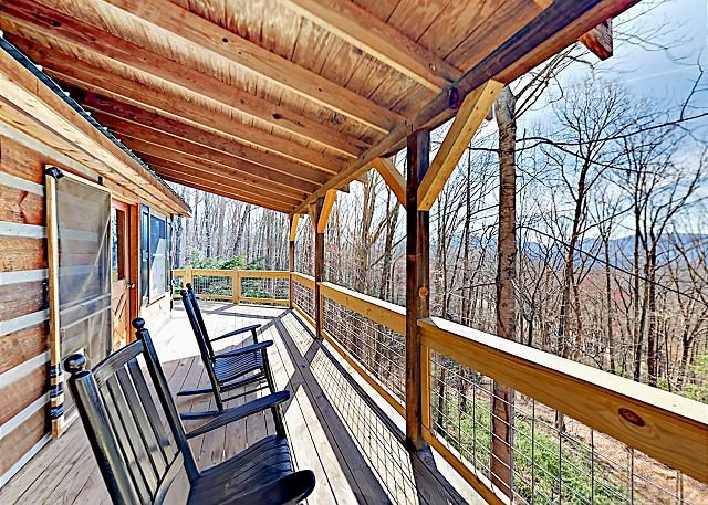 Deck Fireplace Luxury Secluded Log Cabin W Waterfall Stone Fireplace & Mountain