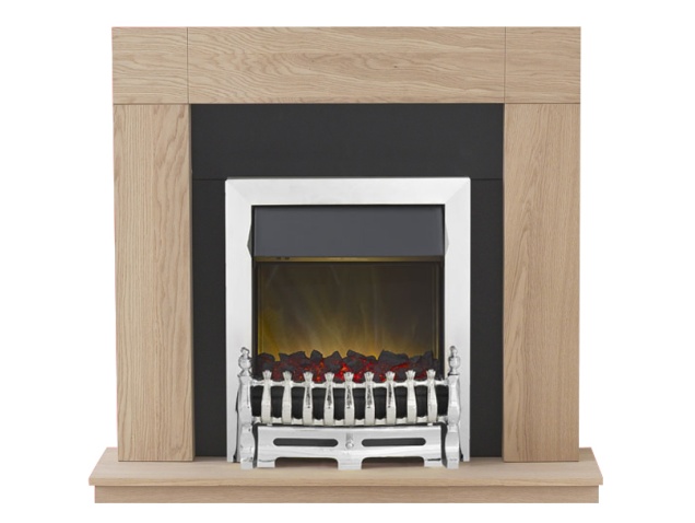 adam malmo fireplace suite in oak with blenheim electric fire in chrome 39 inch