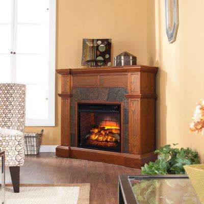 Glen Cove 45 5 in W Corner Faux Stone Infrared Electric Fireplace in Oak oak corner electric fireplaces hd 64 400 pressed