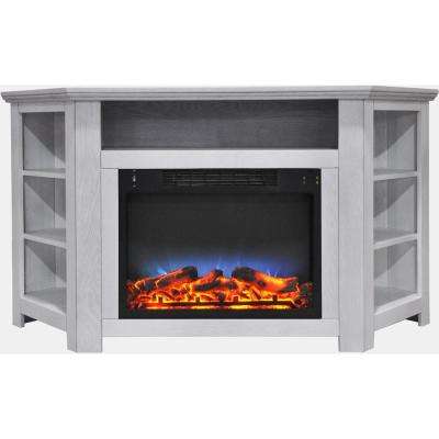 Stratford 56 in Electric Corner Fireplace in White with LED Multi Color Display white cambridge corner electric fireplaces cam5630 1whtled 64 400 pressed