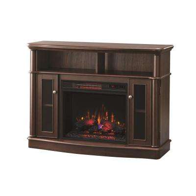 Tolleson 48 in TV Stand Infrared Bow Front Electric Fireplace in Mocha mocha home decorators collection fireplace tv stands 64 400 pressed