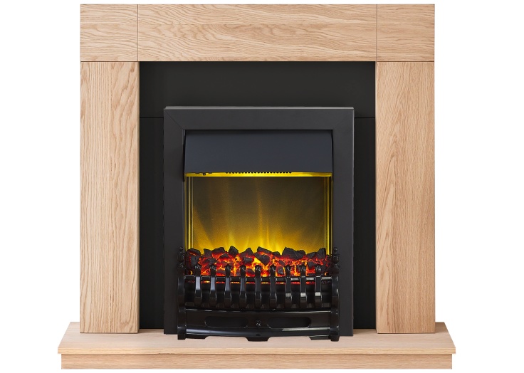 adam malmo fireplace suite in oak with blenheim electric fire in black 39 inch