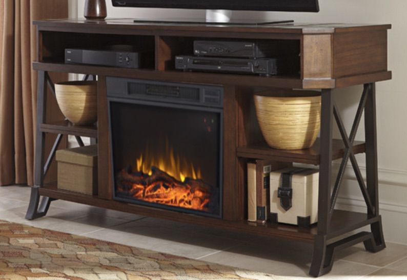 Entertainment Console with Fireplace New Bristol Industrial Fireplace