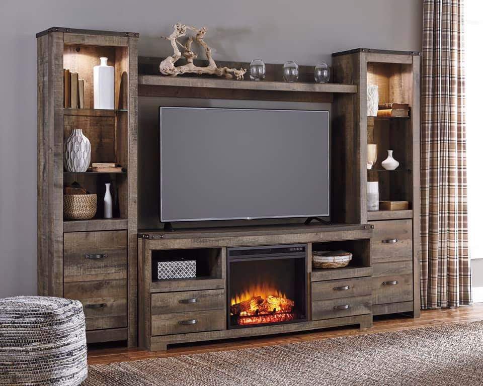Trinell Brown Entertainment Center w Fireplace Option 0d ca52ecb871e768fa1fff36c