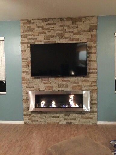 Entertainment Wall with Fireplace Beautiful Ventless Fireplace with Airstone Wall All Done for Under