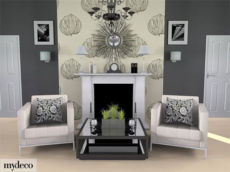 Fireplace Accent Wall Elegant Grey Room Wallpaper Feature Wall with White Fireplace