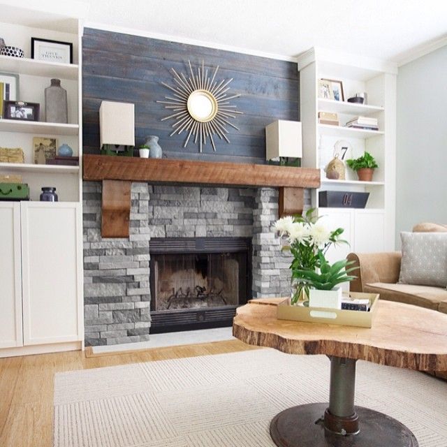 Fireplace Accent Wall Unique White Built In Bookcases Stained Wood Accent Wall Grey