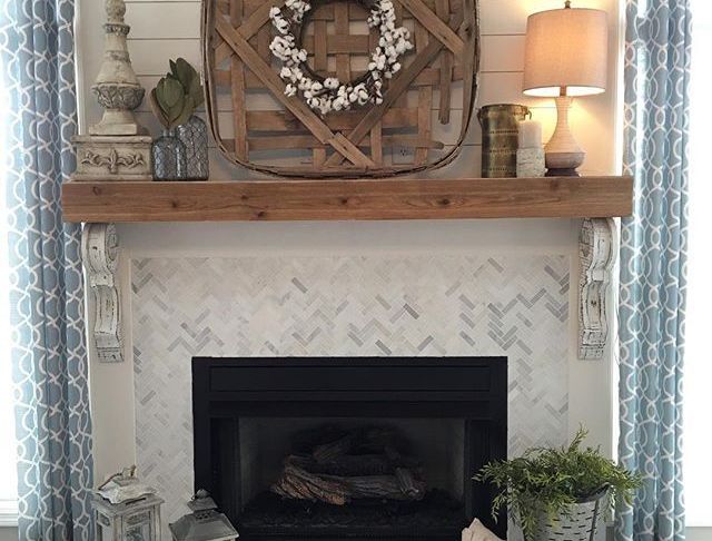 Fireplace and Mantle New Remodeled Fireplace Shiplap Wood Mantle Herringbone Tile