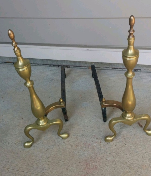 Fireplace andirons Awesome Pair 20" Antique Brass Fireplace andirons