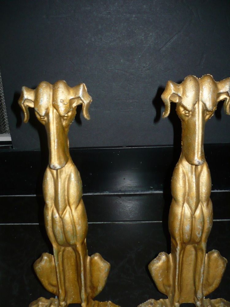 Fireplace andirons Fresh Details About Pr Antique Art Deco Figural Whippet