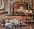 Fireplace Artwork Elegant Boy and Dog Cat Museum Quality Flat Canvas Print Fireplace