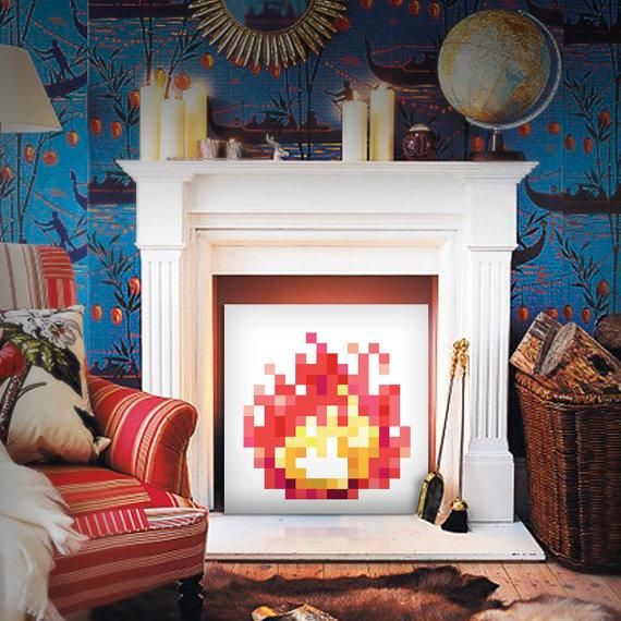 Fireplace Artwork Inspirational 8 Bit Fireplace Pink Lemonade Etsy Finds