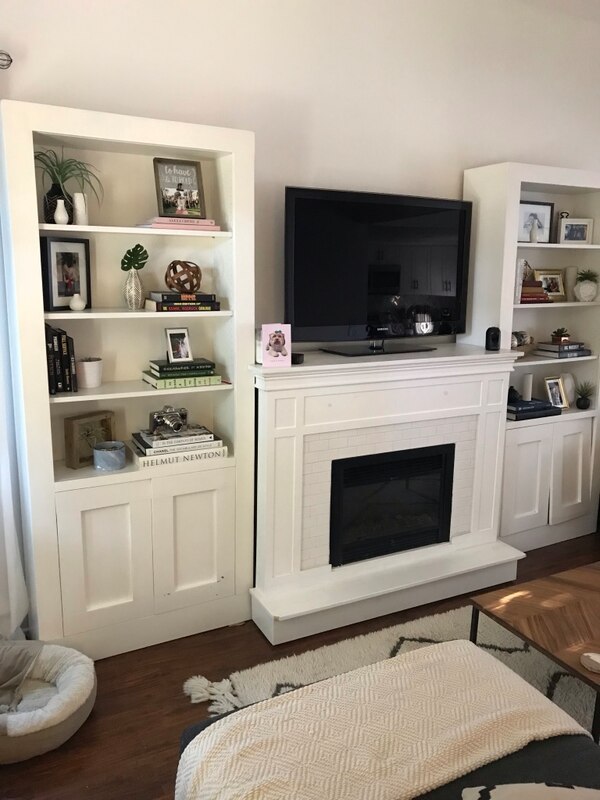 Fireplace Built Ins Fresh Custom Faux Tiled Fireplace and Mantle with Bookshelves