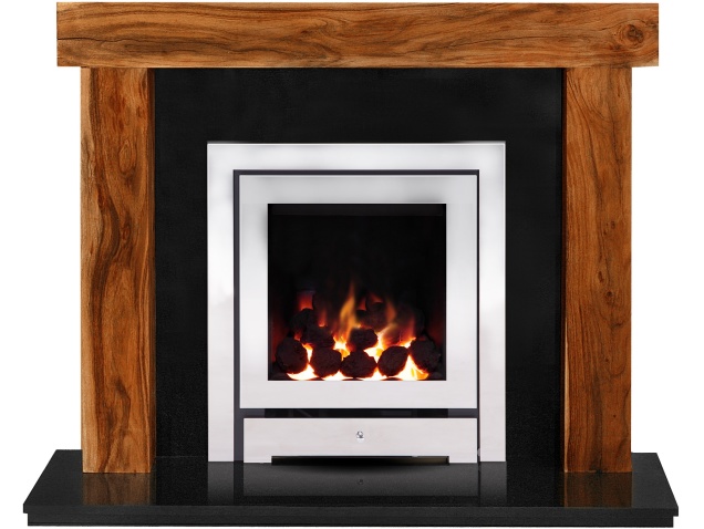 The Fenchurch in Acacia & Granite with Crystal Montana HE Gas Fire in Chrome 54 Inch the fenchurch in acacia granite with crystal montana he gas fire in chrome 54 inch