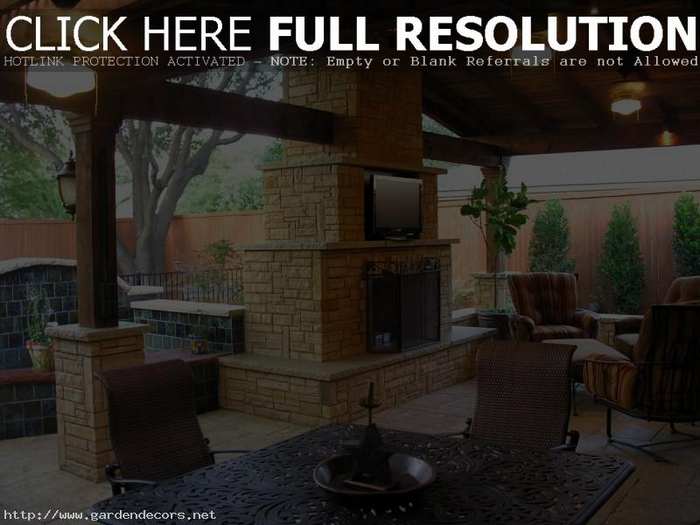 outdoor patio with fireplace