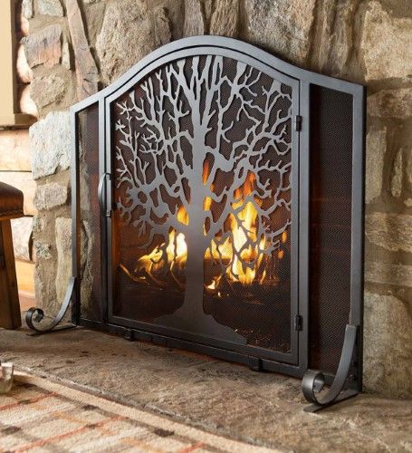 Fireplace Doors Glass Luxury Small Tree Of Life Fireplace Screen with Door In Black