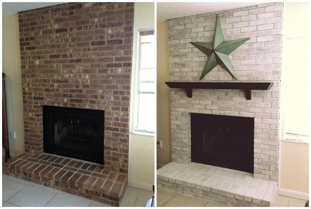 Fireplace Facelifts Elegant Whitewash Brick Fireplace before and after …