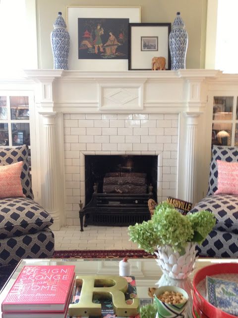 Fireplace Finish Elegant Like the Subway Tile and White Woodwork Decor