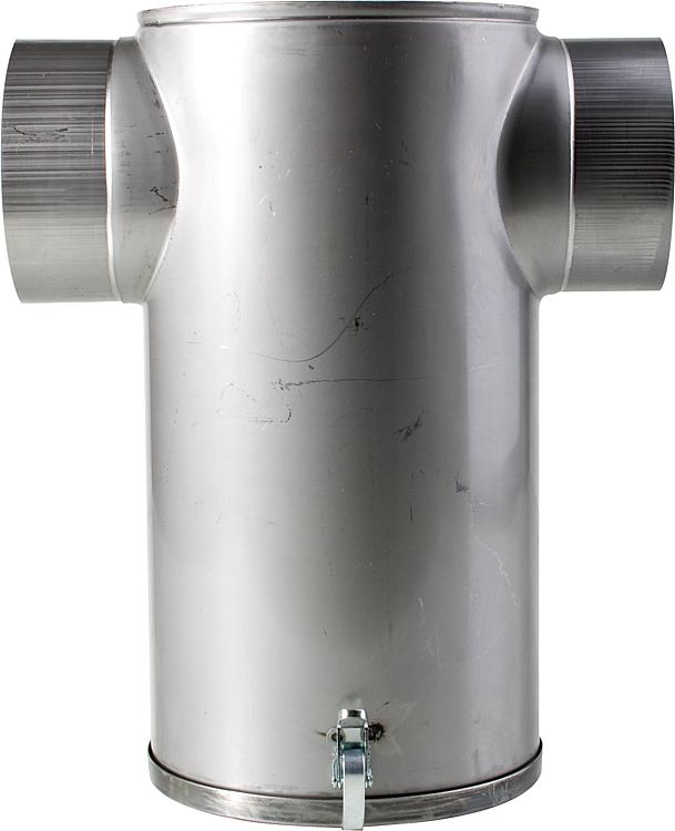 Flue gas noise damper in a T shape