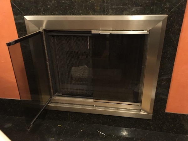 Fireplace Glass Door Luxury Nickel Steel Fireplace W Smoked Glass Doors