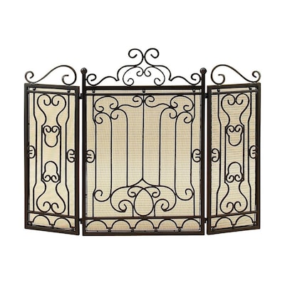 48 in Black 3 Panel Scroll Fireplace Screen