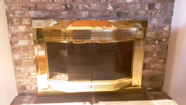 Fireplace Glass Stones Luxury Polished Brass & Glass Fireplace Cover