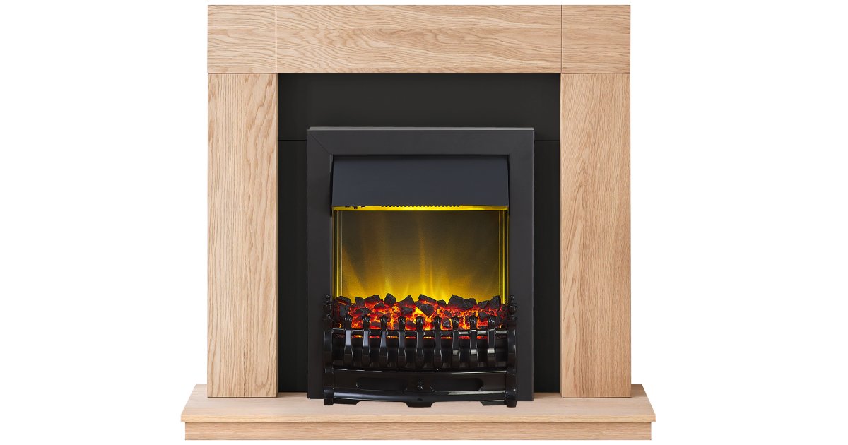 adam malmo fireplace suite in oak with blenheim electric fire in black 39 inch