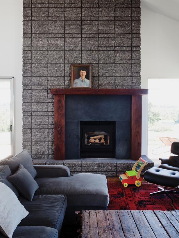 Fireplace Ideas Modern Elegant asymmetric Walnut Mantel with Granite